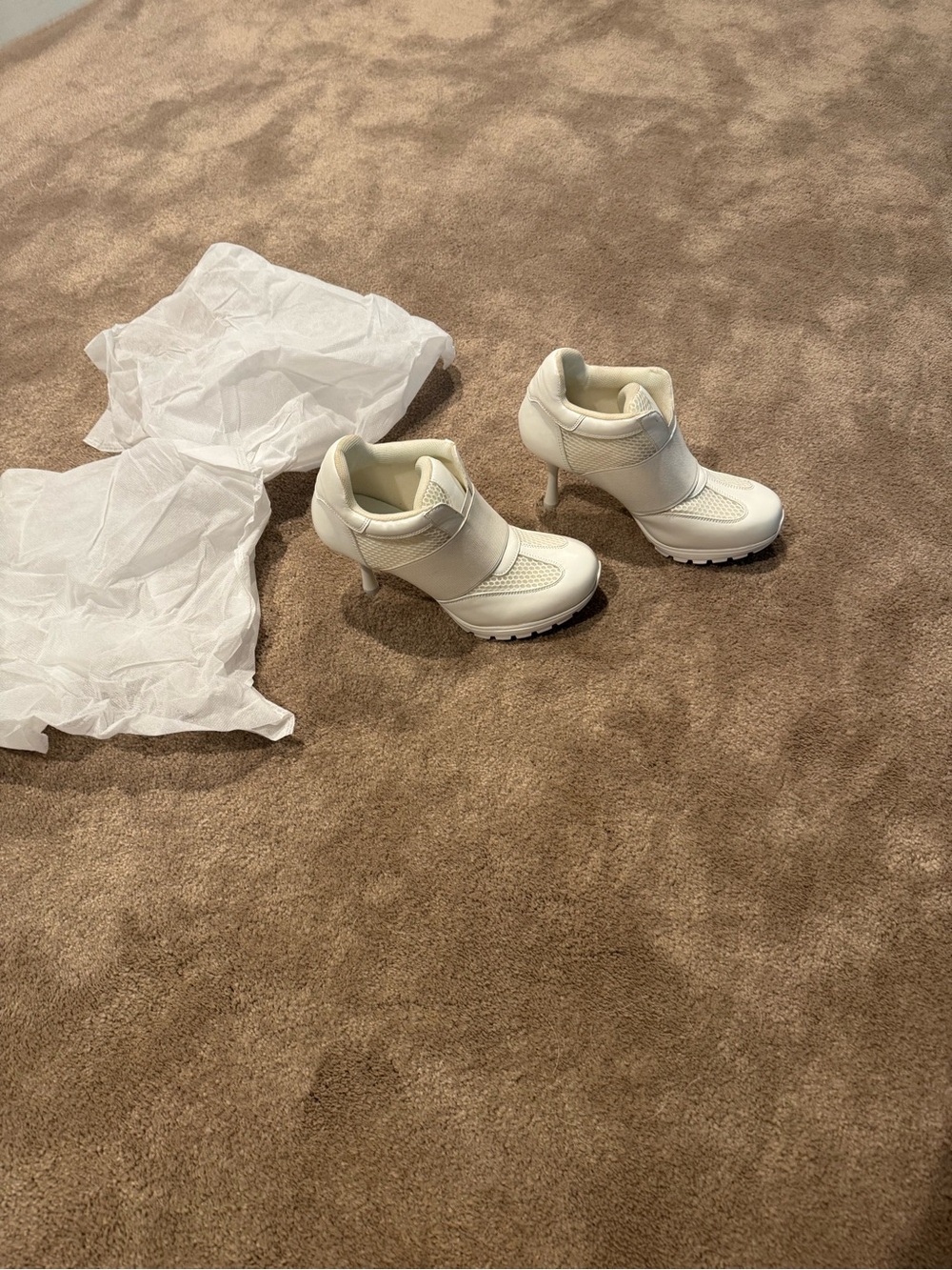 Women's White High-Heel Sneaker Booties